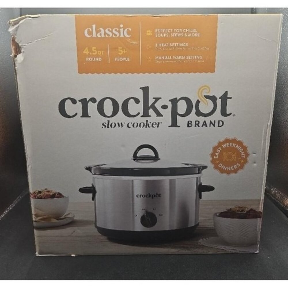 Crock-Pot 4.5 Quart Classic Slow Cooker Stainless Steel Removable Stoneware Manu